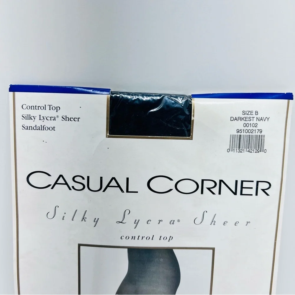 VINTAGE NEW Casual Corner Silky Lycra Sheer Control Top Hosiery in Navy Size B